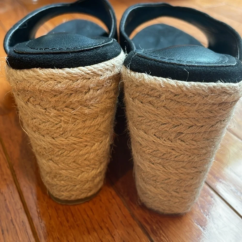 🍰 black vegan slip on espadrille wedges